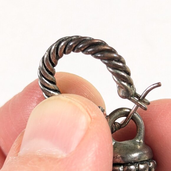 Small chunky silver plated hoop earrings with large crystal dangles - Picture 6 of 6